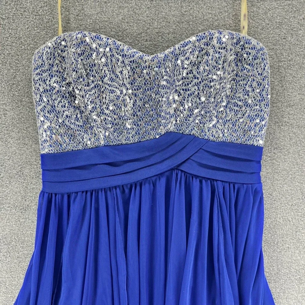 MyMichelle Womens Dress size 5 Strapless silver Sequin Flared High‎ & Low Blue